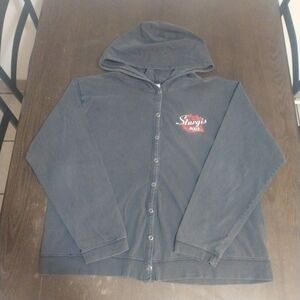 Vintage 2005 Sturgis Biker Snap-up Hoodie W/Rose Graphics